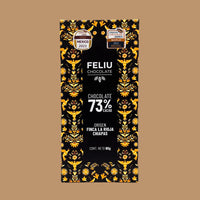 Feliu Chocolate Criollo Rioja 73% dark chocolate bar, pale ocher colour from white Criollo cacao beans, Finca La Rioja Chiapas Mexico