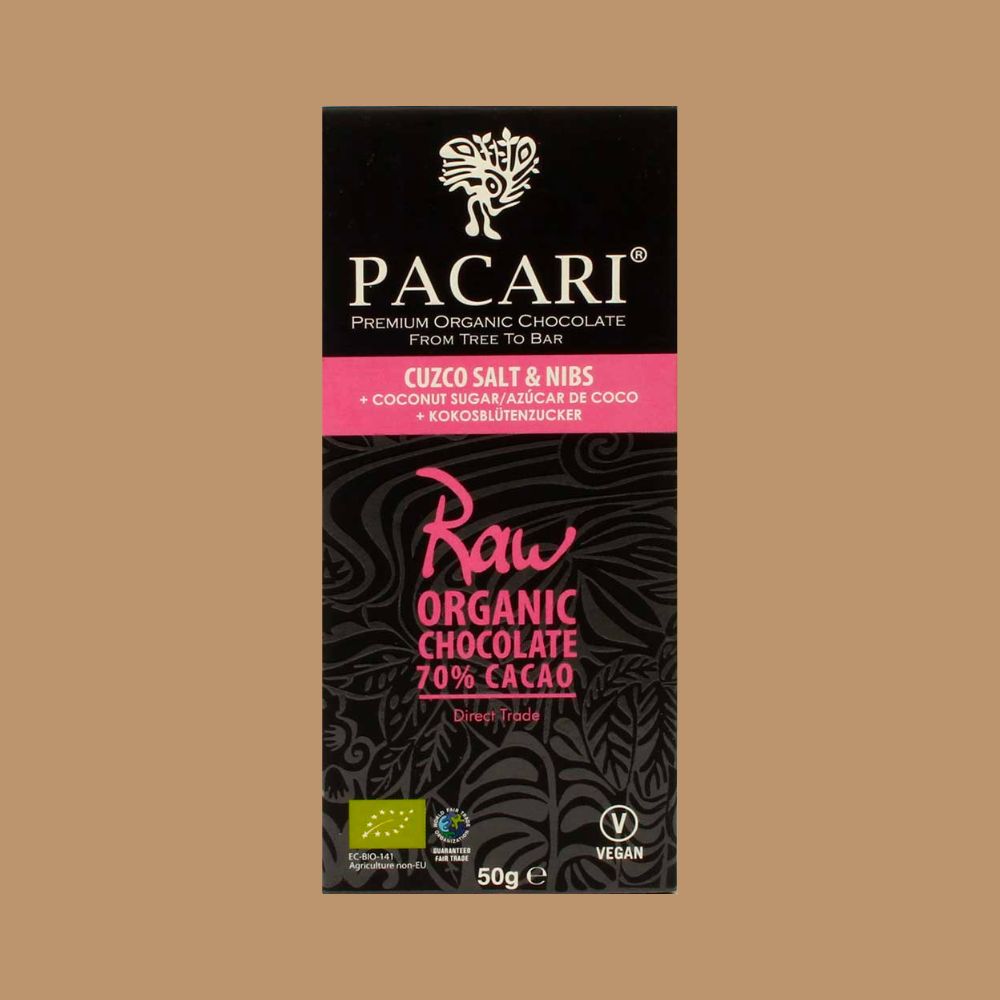 Pacari - Raw Cusco Salt & Nibs With Coconut Sugar 70% | Dairy free Chocolate