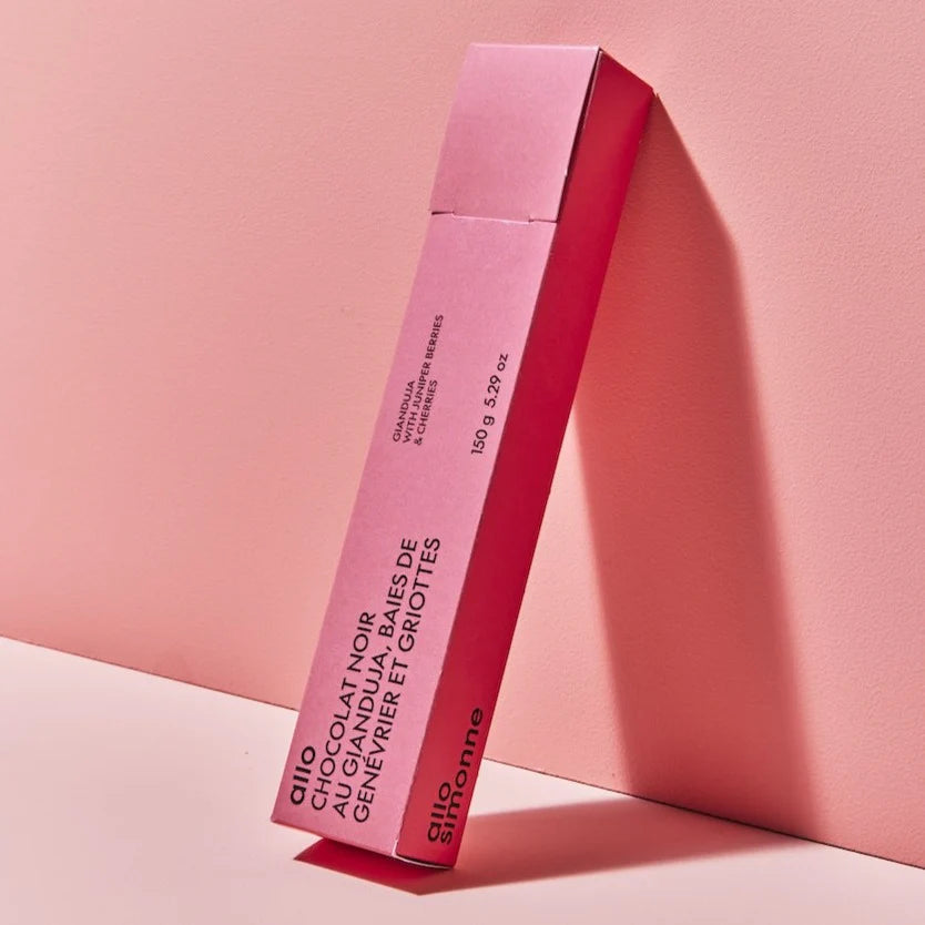 Types of Chocolate | Allo Simonne - Dark Chocolate Gianduja with Juniper & Cherries